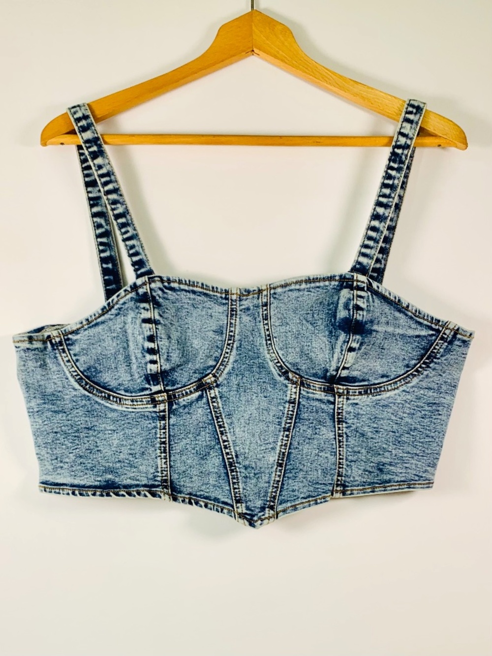 SHEIN Curve Blue Distressed Cami Denim Corset Bustier Zippered Crop Top cowgirl